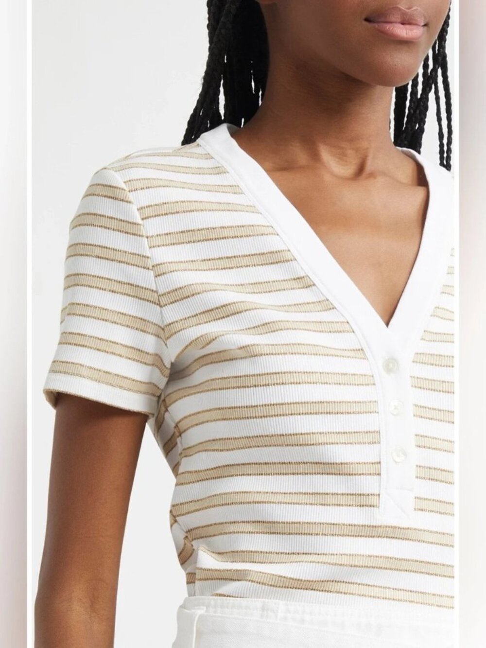 NEW Veronica Beard Dekalb Henley Short Sleeve Stripe Top Stretch size xs